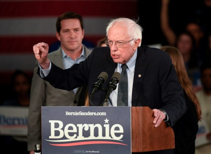 Bernie Sanders campains on Iowa caucus night