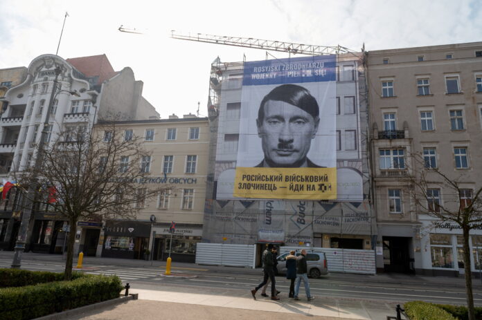 Vladimir Putin as Adolf Hitler in Poznan