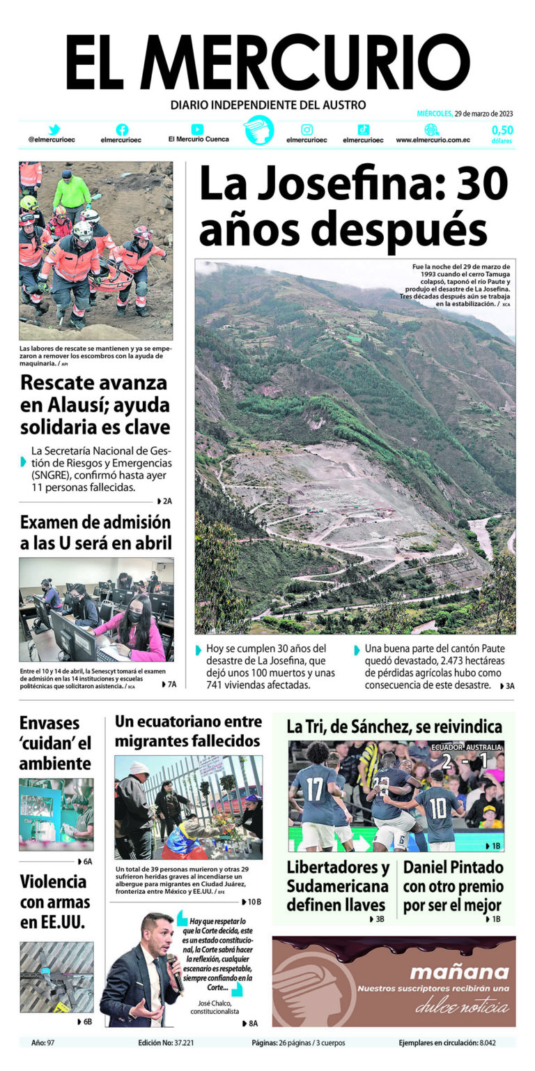 Portada impresa del 29 marzo 2023