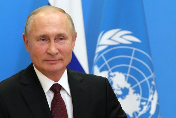 Russian President Vladimir Putin addresses the 75th session of the United Nations General Assembly