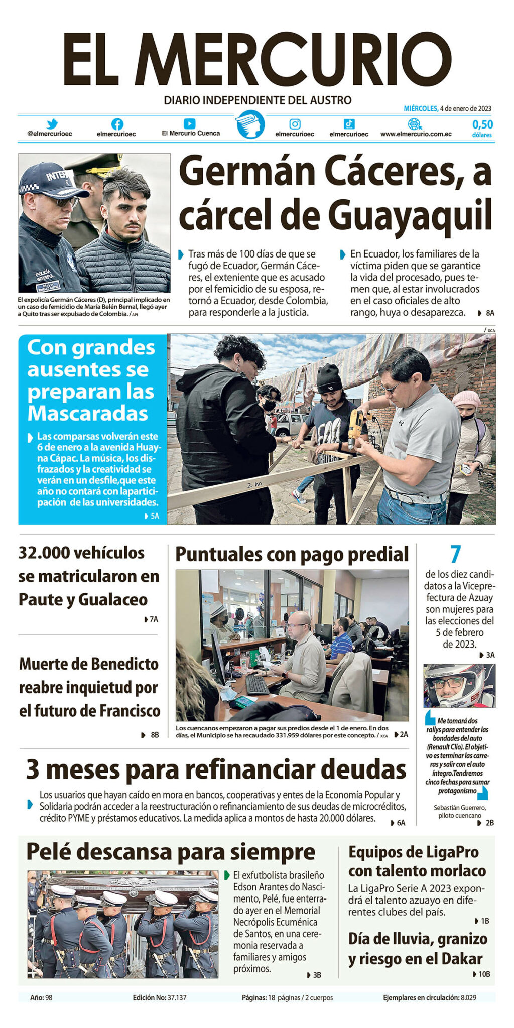 Portada Impresa Del Enero Diario El Mercurio