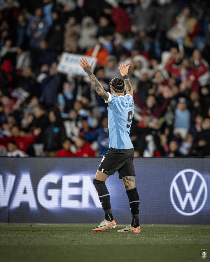 Darwin Núñez marcó gol en la victoria de Uruguay ante Brasil en Eliminatorias. Foto: Uruguay