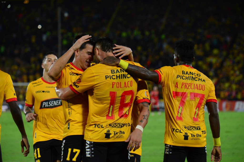 Jugadores de Barcelona celebran gol de la victoria ante El Nacional. Foto: API