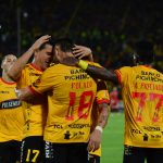 Jugadores de Barcelona celebran gol de la victoria ante El Nacional. Foto: API