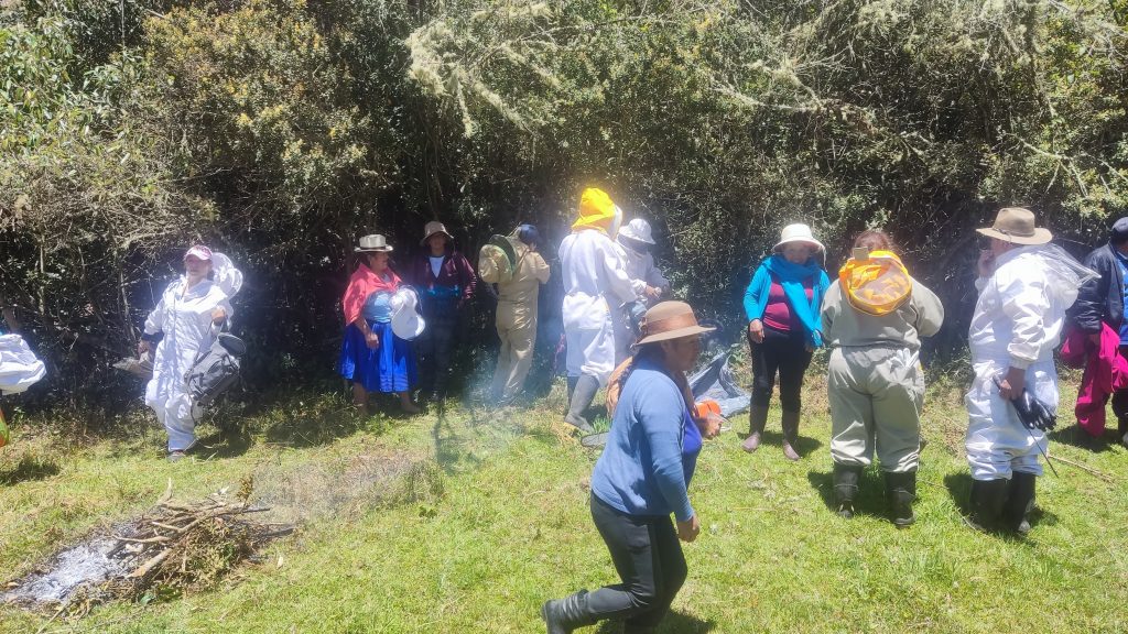 Los integrantes de la asociación "Apicultores del Aguarongo”, de Zhidmad, realizan una actividad conjunta que mejore su labor. Cortesía