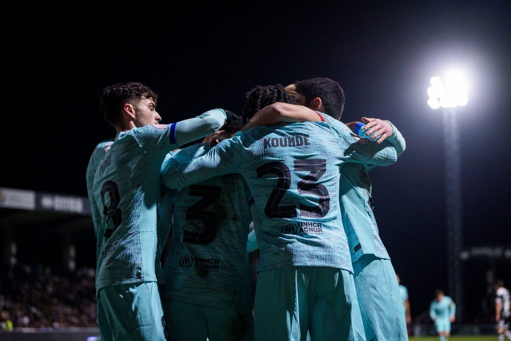 Jugadores del Barca celebran gol de la clasificación ante unionistas. Foto: Barcelona