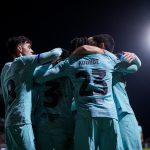 Jugadores del Barca celebran gol de la clasificación ante unionistas. Foto: Barcelona