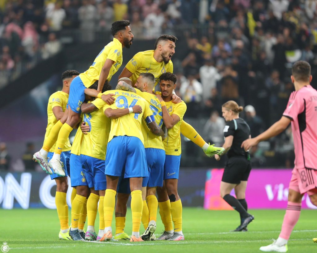 Jugadores del Al-Nassr celebran gol de la victoria ante el Inter Miami. Foto: Al-Nassr