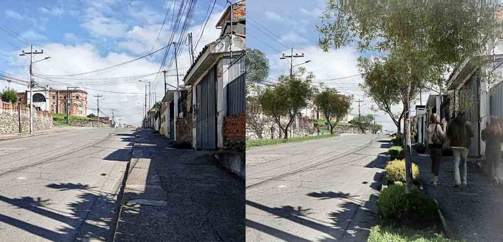 Antes y después de lo que prevé hacer el proyecto en el sector de Cristo Rey, en Cuenca.