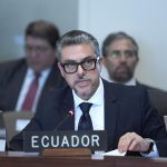 El viceministro de Movilidad Humana de Ecuador, Alejandro Dávalos, habla durante una reunión del Consejo Permanente de la Organización de los Estados Americanos (OEA) celebrada este martes en la sede del organismo en Washington (Estados Unidos).
