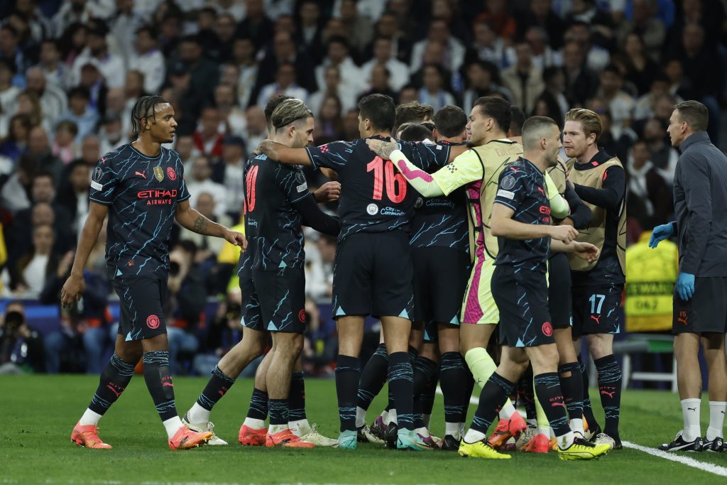 Jugadores del Manchester City celebran gol ante Real Madrid. Foto: EFE