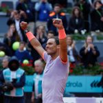 Rafa Nadal celebra pase a octavos de final del Masters 1.000 de Madrid. Foto: EFE