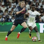 Haaland y Vinicius en el partido entre City y Real Madrid. Foto: EFE