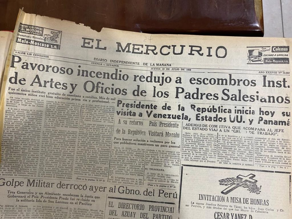 Edición de El Mercurio del 19 de julio de 1962, que registró en sus páginas el incendio en el Instituto Salesiano.