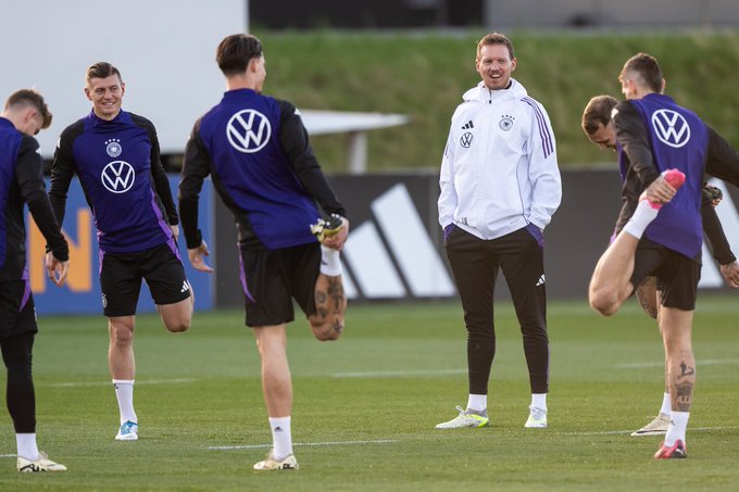 Jugadores de la selección de Alemania durante el entrenamiento.