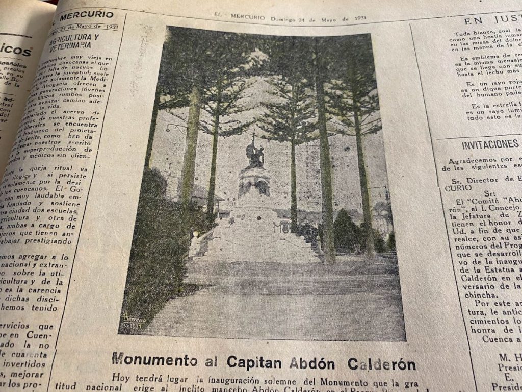 Edición de El Mercurio del 24 de mayo de 1931, que reseña la inauguración del monumento al ‘héroe niño’ Abdón Calderón.