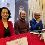 Lilia Bravo, de la Universidad Católica de Cuenca; Jonathan Koupermann, director general de Cultura y José Luis Rodríguez, Coordinador de Cine Pro-U.