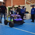 Christopher Ayala, Renato Cuesta y Brandon Campoverde, estudiantes de la Unidad Educativa Técnico Salesiano, durante el ‘World Robot Olympiad 2024'.