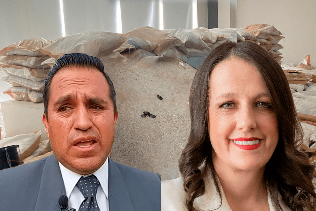 Bayron Fárez, director de Acción Social del Municipio de Cuenca le responde a la concejal Diana González sobre su denuncia de excrementos y mordeduras de ratas en kits de alimentos. Foto DFPB