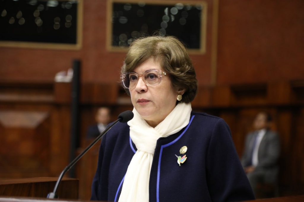 Ivonne Núñez, ministra de Trabajo, durante su comparecencia ante el Pleno de Asamblea por la investigación desarrollada en torno al Sindicato de trabajadores del IESS.