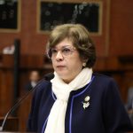 Ivonne Núñez, ministra de Trabajo, durante su comparecencia ante el Pleno de Asamblea por la investigación desarrollada en torno al Sindicato de trabajadores del IESS.