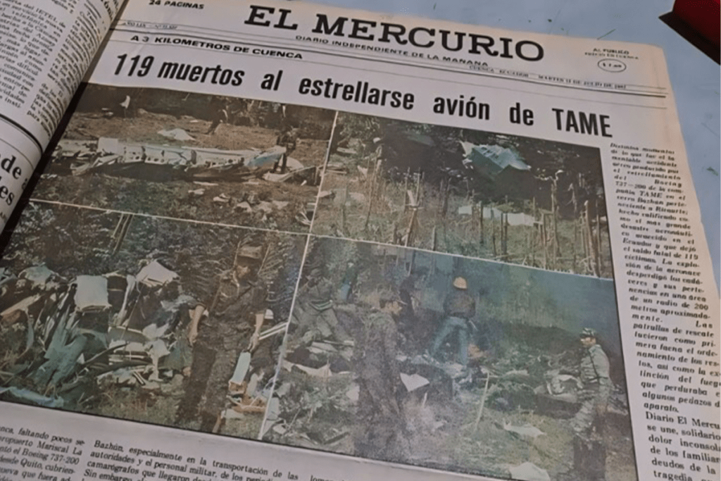 El accidente aérero de la aerolínea Tame que cubría la ruta Quito- Cuenca en 1983 dejó 119 personas fallecidas. Foto El Mercurio