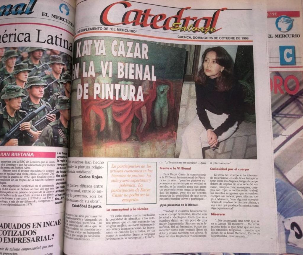 Edición del suplemento “Catedral Salvaje”, de octubre de 1998, que dedica su portada a la artista Katya Cazar y su participación en la Bienal de Cuenca.