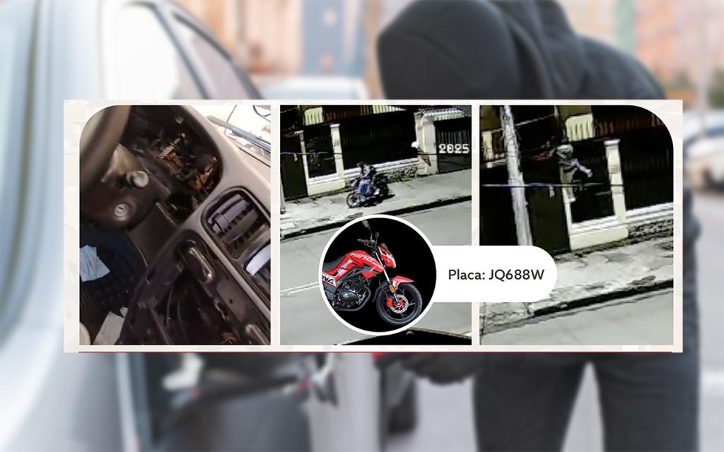 El antisocial fue captado por cámaras de seguridad robándose una moto y los accesorios del carro.