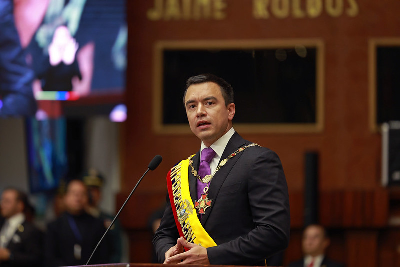 Daniel Noboa durante su posesión oficial en la Asamblea Nacional. /Cortesía