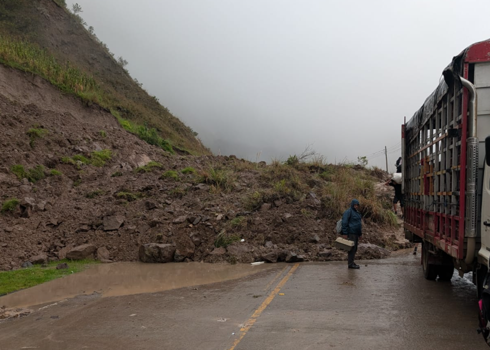 Un grave deslizamiento de tierra se registra en el sector de San Lucas en la vía Cuenca – Loja.