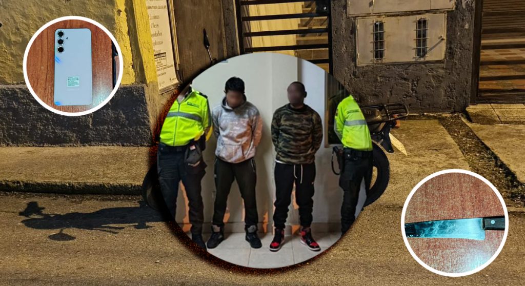 Entre los indicios decomisados a los dos sujetos detenidos por el presunto delito de robo con amenazas consta un arma blanca. /Cortesía