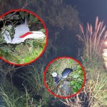 Personal del Cuerpo de Bomberos de Paute encontró vestigios de lo que aparentarían ser restos de un automotor. /Fotos ECU 911