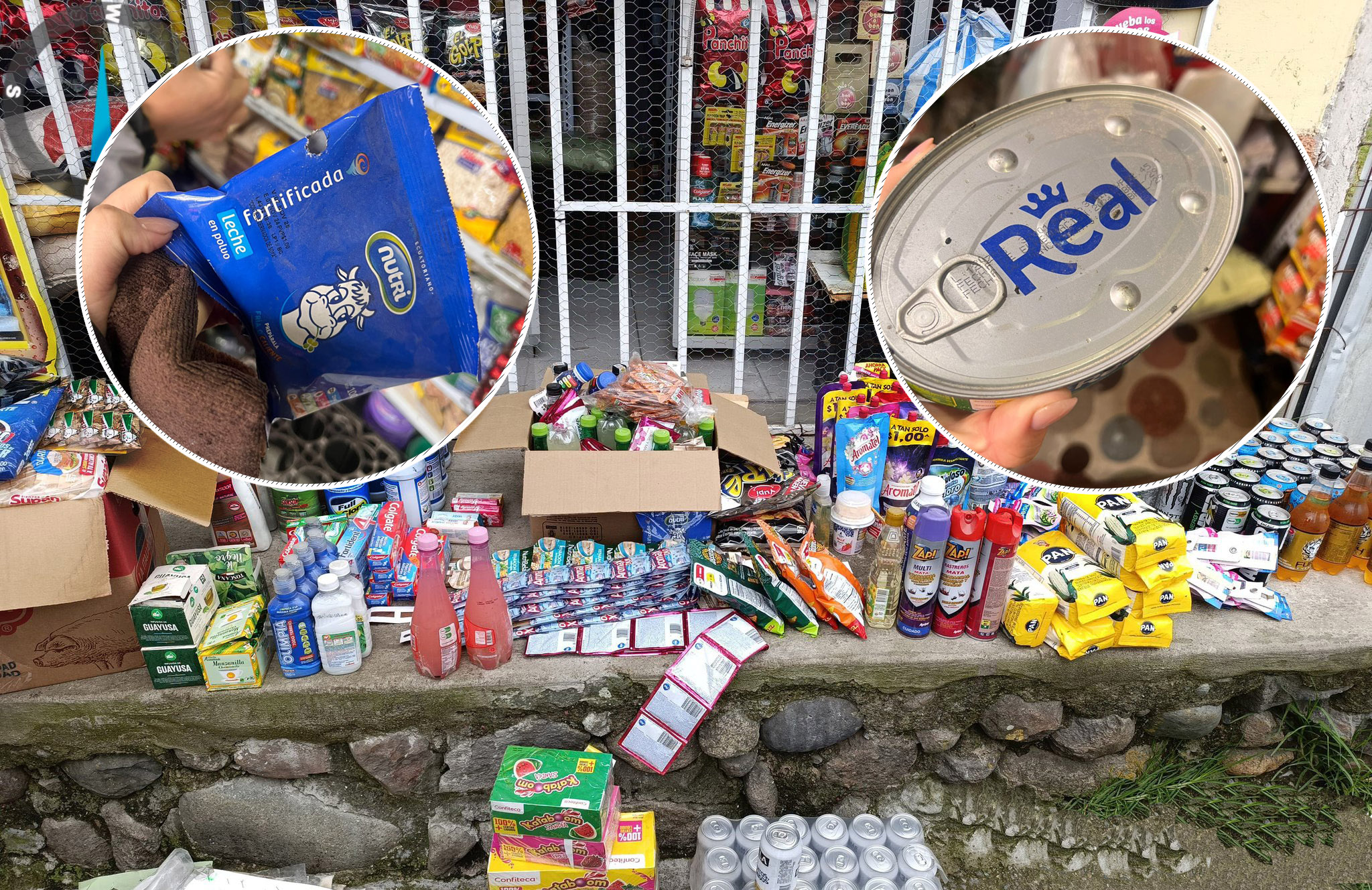 Centenares de productos caducados y algunos con restos y daños provocados por roedores fueron decomisados. /Foto Gobernación del Azuay
