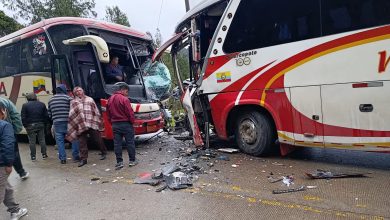 Dos buses de las cooperativas Santa y Viajeros chocaron en la vía Loja - Cuenca.