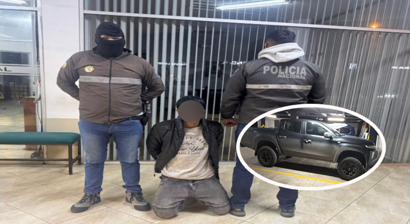 El ciudadano detenido es investigado por presuntamente haber participado en el robo de una camioneta en Cuenca. /Foto Policía Nacional