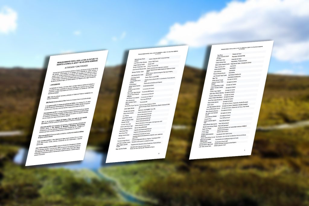 Ex autoridades y ex funcionarios de Azuay se pronunciaron, mediante una carta, en defensa del agua y en contra del proyecto minero Loma Larga. /Cortesía