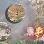 Imágenes de la destrucción de la maquinaria y otros elementos usados para minería ilegal en Ponce Enríquez. /Fotos Ejército Ecuatoriano