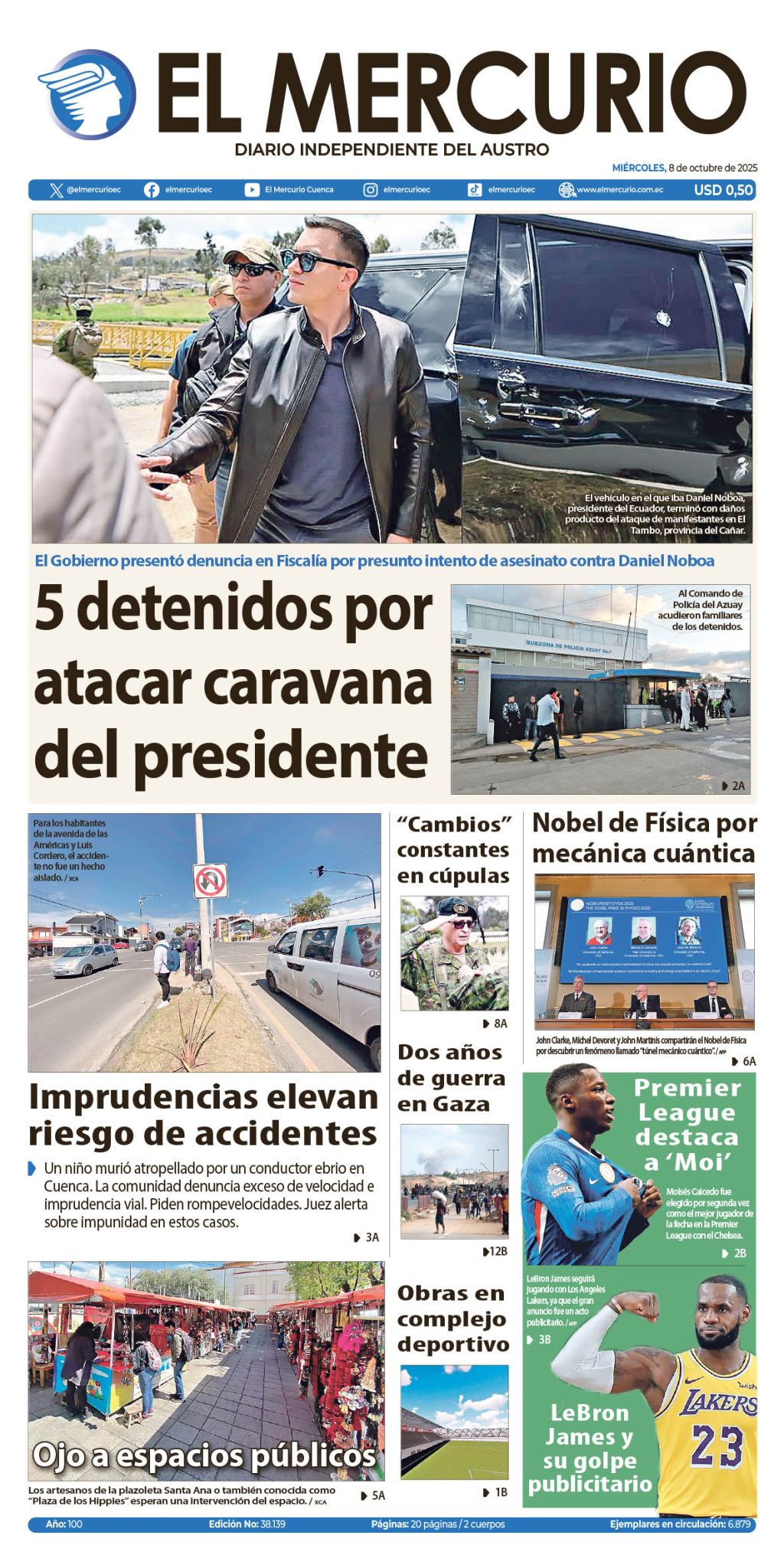 Portada del 8 de octubre de 2025 - Diario El Mercurio