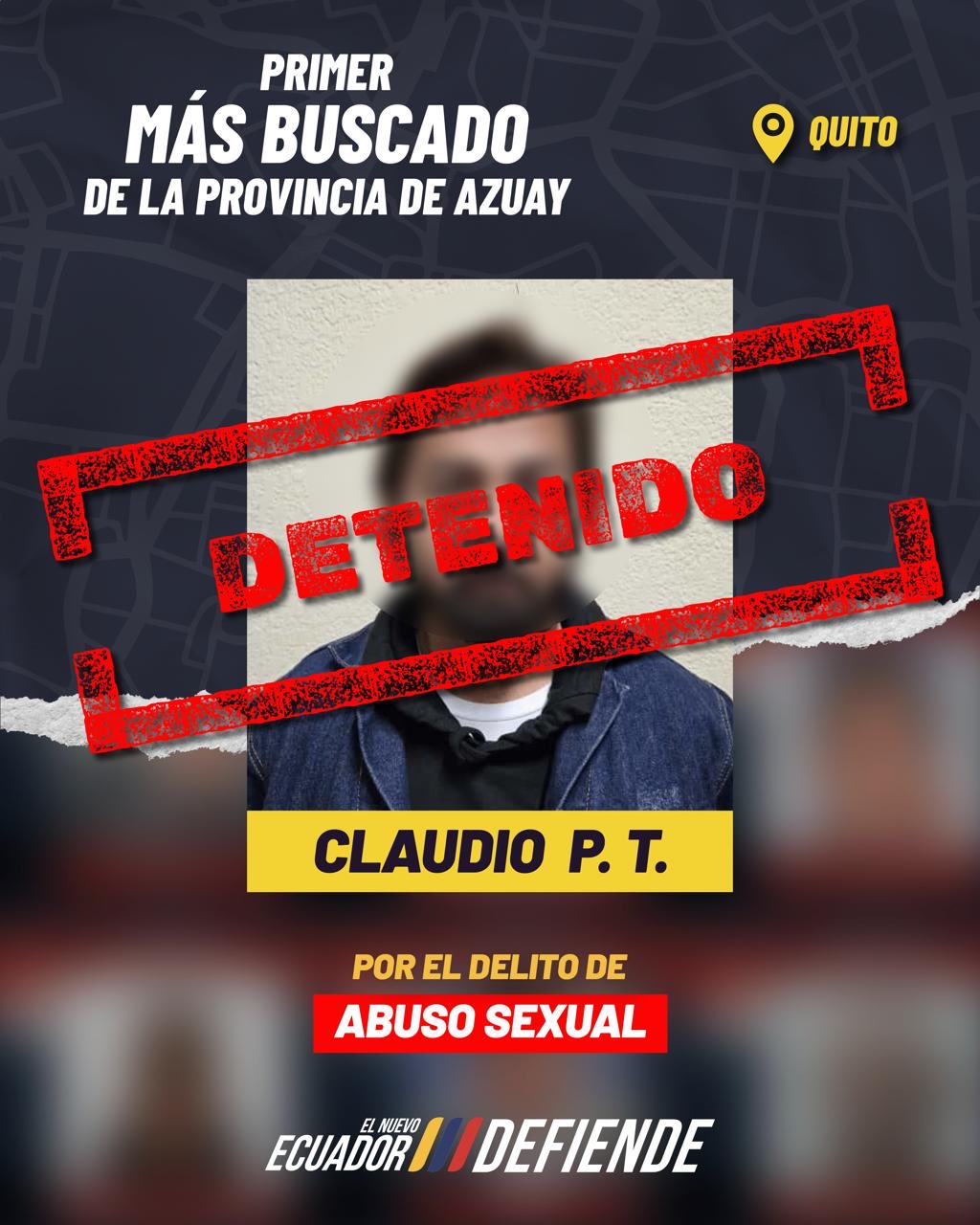 Detenido en Quito el más buscado de Azuay por abuso sexual.