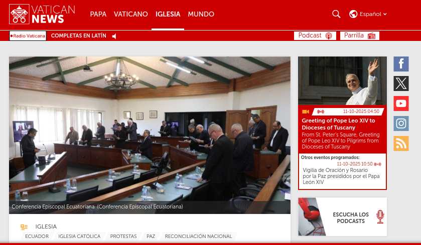 Obispos del Ecuador llaman al diálogo y la paz. Esto en el marco de las protestas en este país.