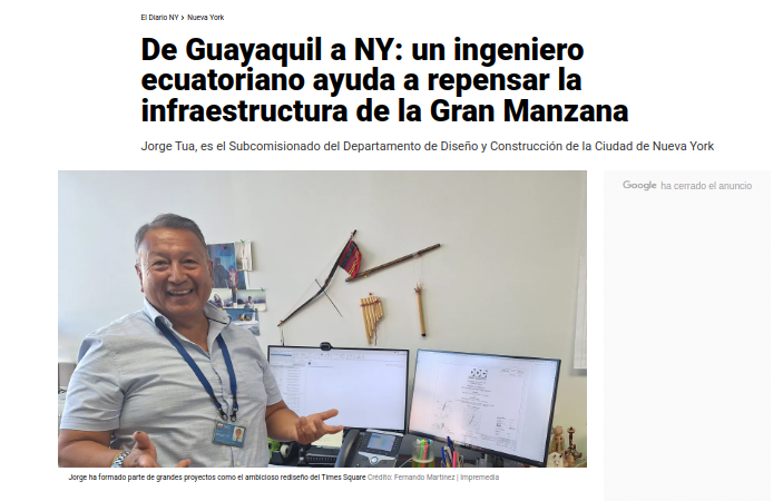 El portal El Diario publicó la historia de Jorge Tua, un migrante ecuatoriano que diseña el futuro de Nueva York.