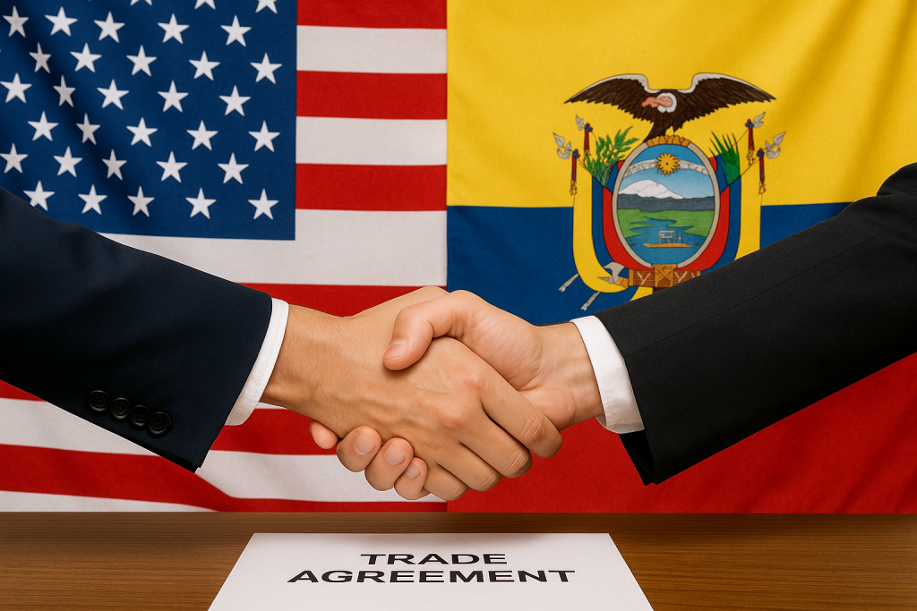 Estados Unidos y Ecuador llegaron a un acuerdo comercial. Foto recreada con IA