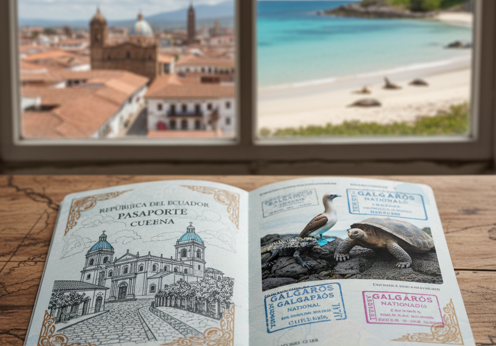El Municipio de Cuenca sorteará un viaje para dos personas a Galápagos por visitar ciertos espacios de la ciudad. /Foto genera con IA