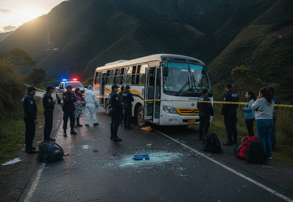 Una funcionaria municipal y la Prefecta del Guayas se pronunciaron sobre un supuesto asalto a una furgoneta en la vía Cuenca – Molleturo – El Empalme. /Foto referencial generada con IA
