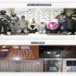 Fotografía de los detenidos y de las pruebas encontradas por la Policía Nacional. Foto: PN