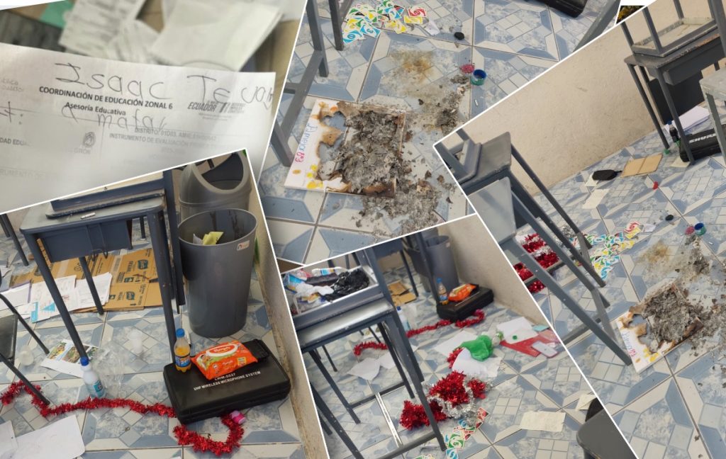 Vándalos provocaron destrozos en las aulas de la Unidad Educativa Ciudad de Girón, en Azuay. Hay preocupación en padres de familia.