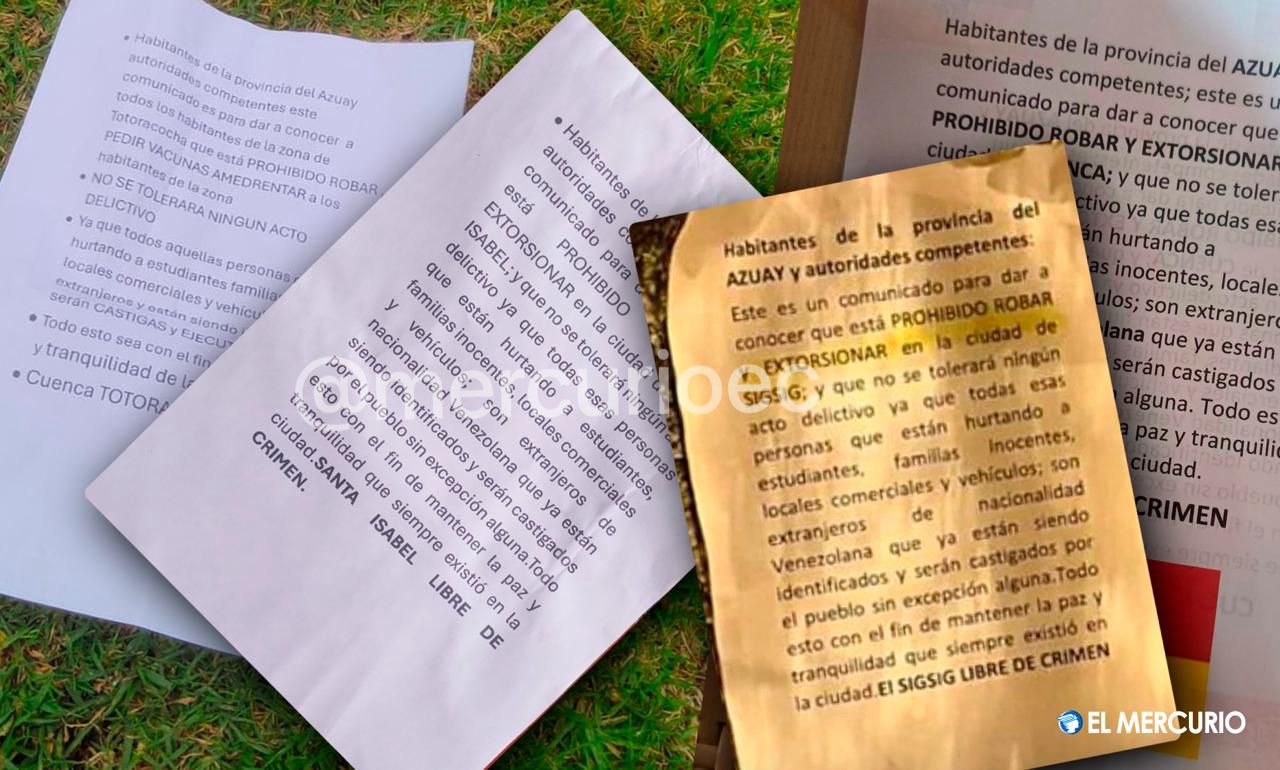 Aparecen panfletos con amenazas contra ladrones y vacunadores en Azuay y Cañar. La Policía Nacional investiga.