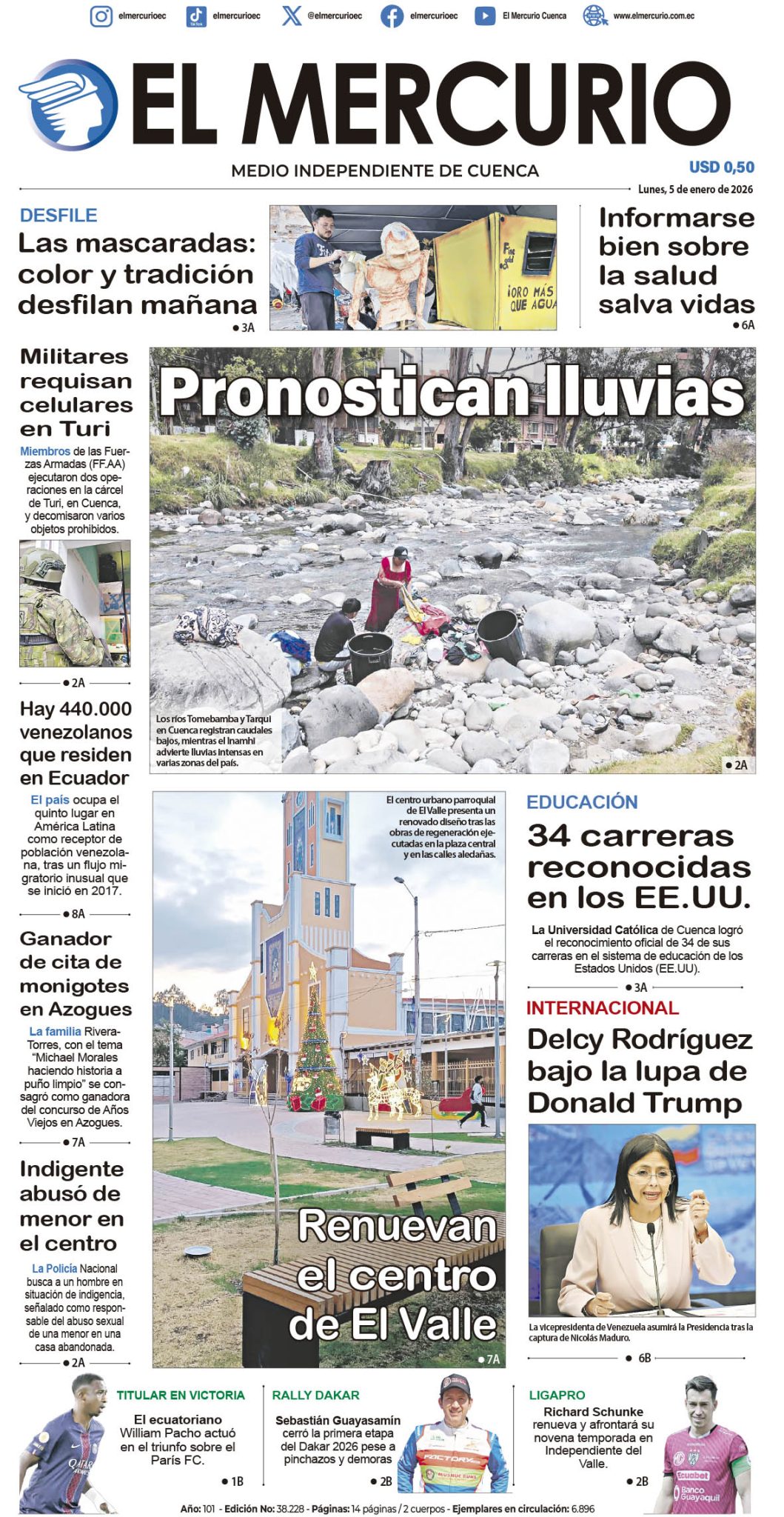 Portada 5 de enero de 2026 - Diario El Mercurio