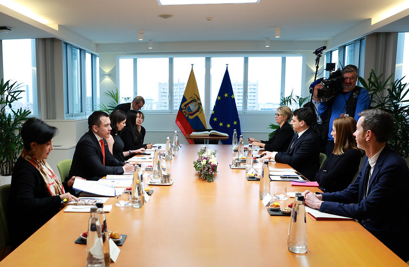 El presidente Daniel Noboa se reunió con integrantes del Parlamento Europeo este 23 de enero. Foto: Presidencia
