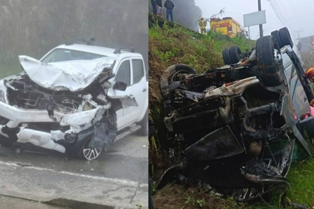 Un microbus y una camioneta chocaron en la vía Cuenca - Molleturo - El Empalme. El primero cayó a un barranco.